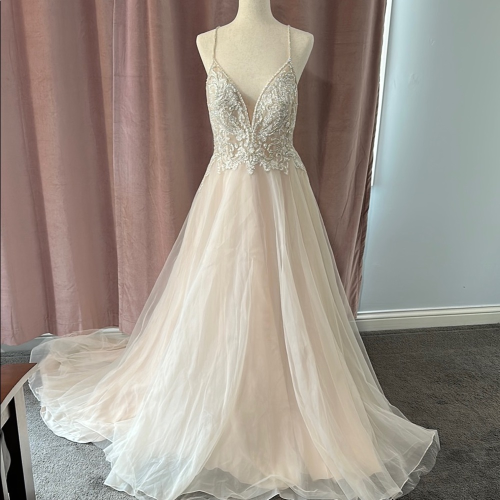 Signature Pink and Cream Plunge Neck Wedding Gown